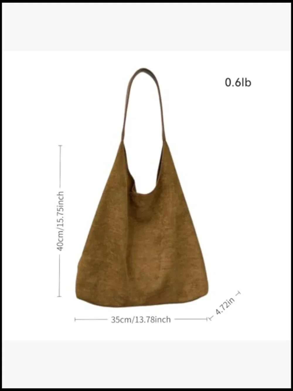 Suede Hobo Bag Spacious Tote Shoulder Bag Slouchy Retro Purse Lightweight - Picture 4 of 7